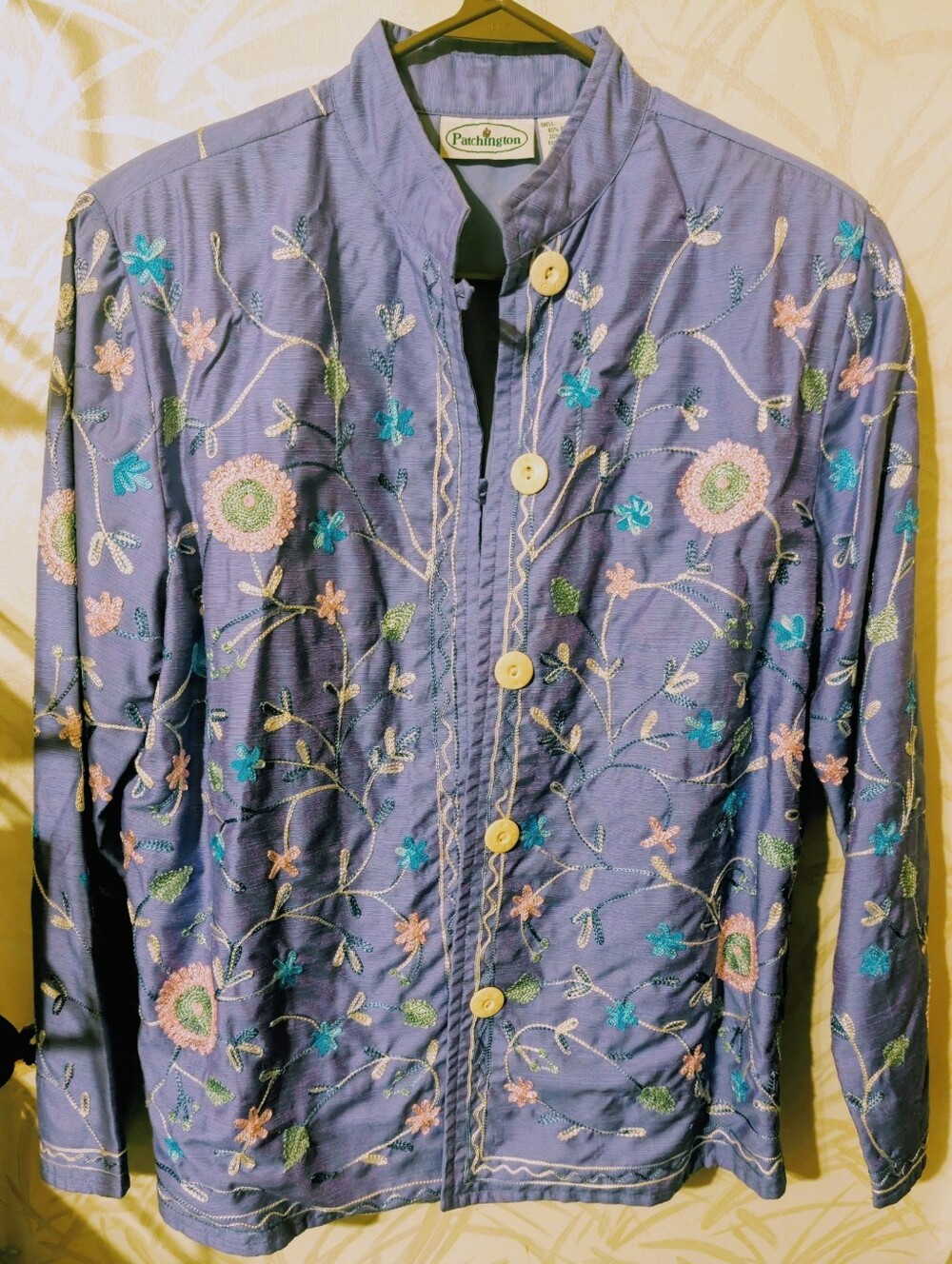 Patchington Periwinkle Floral Embroidered Button Jacket Size Medium P